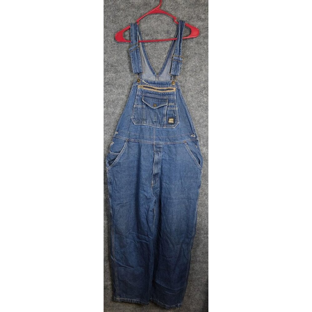 Berne Bib Overalls Mens 44x30 Blue Denim Carpenter Utility Workwear B910SWD